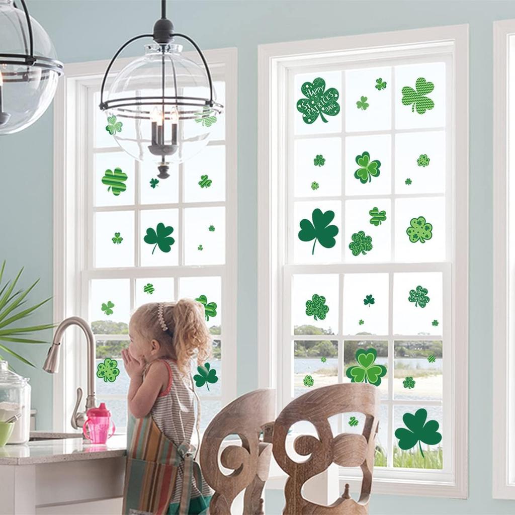 St Patricks Day Window Clings, 108 PCS Reble Shamrock Decal Stickers Static Spring Decorations for Office School Home