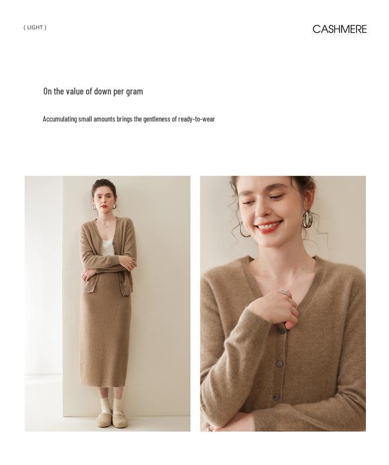 Women's V-neck Pure Cashmere Knit Cardigan - Soft & Fluffy Autumn/Winter Layer