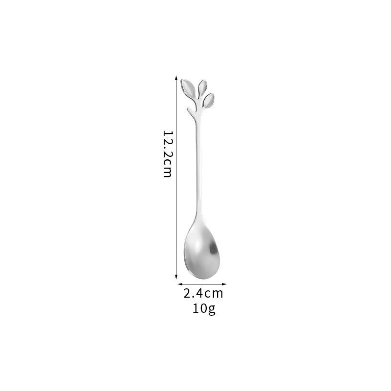 Stainless Steel Leaf Shape Spoon Fork Set, Creative Coffee Stirring Spoon, Long Handle Dessert Fork, Stylish Home Tableware
