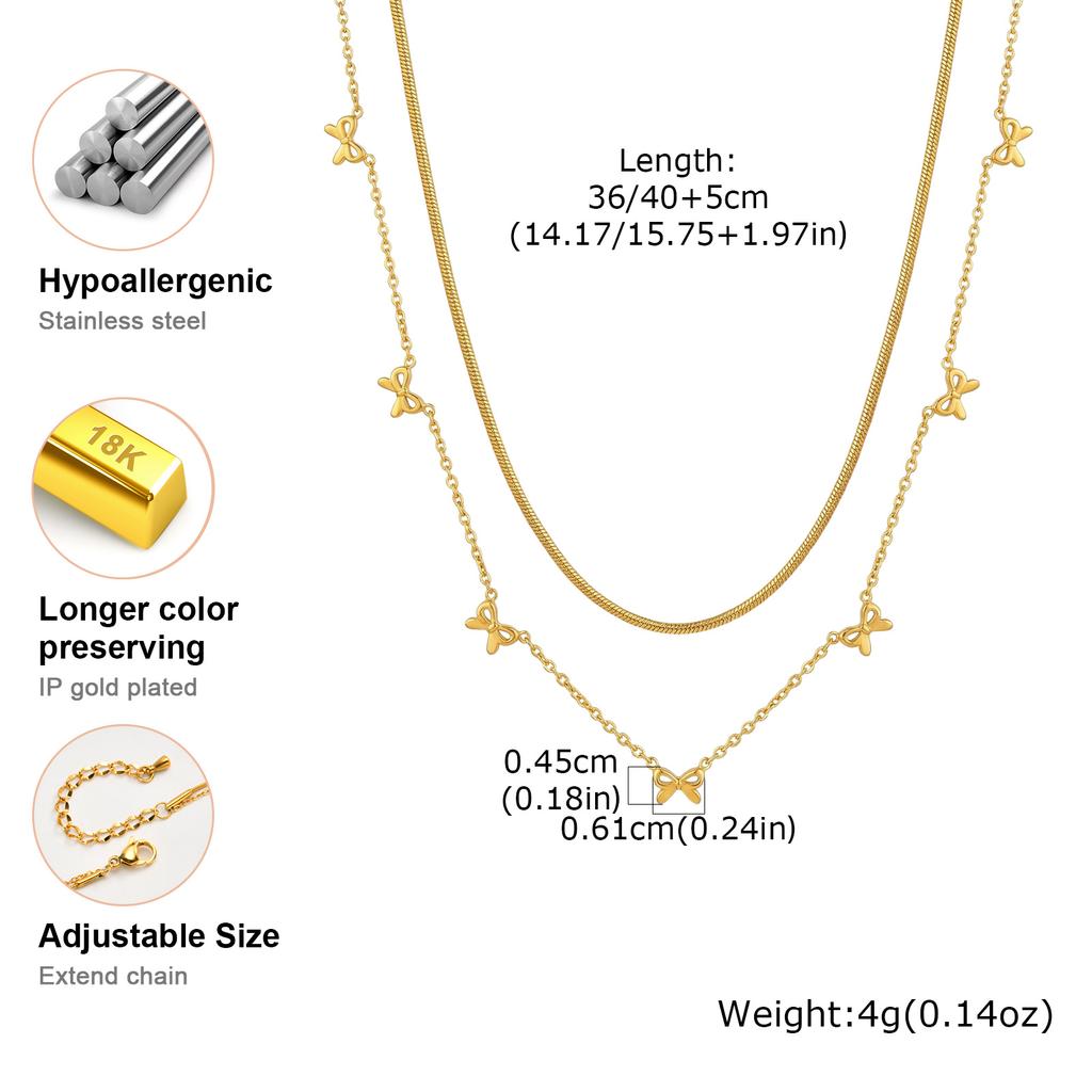 Elegant Double Layer Chain Bowknot Charms Necklace for Women, Stainless Steel Y-shaped Thin Link Necklace, Fashion Jewelry Gifts