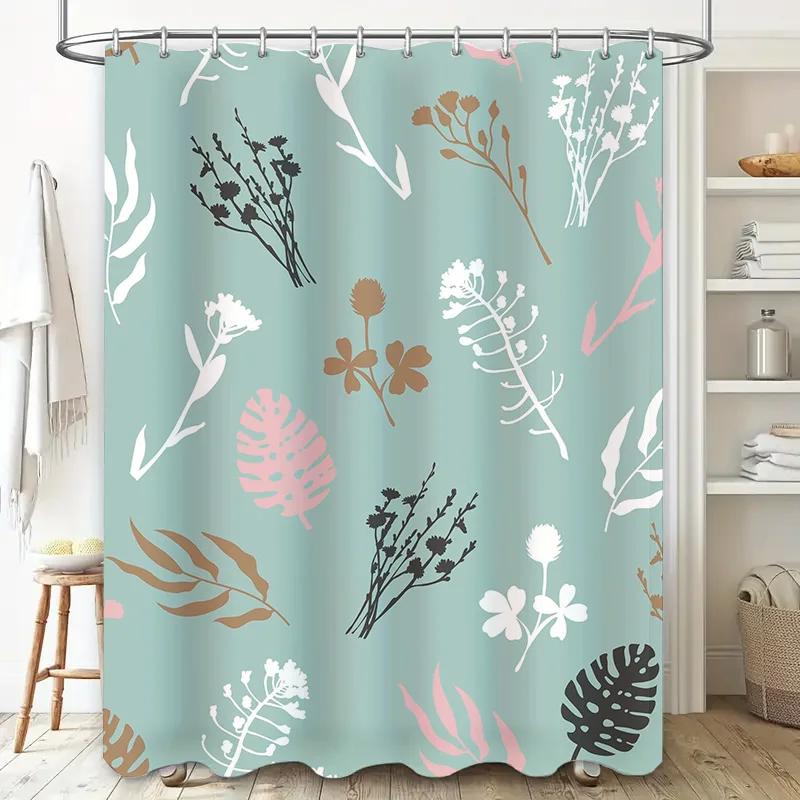 Vintage Floral Bath CurtainWaterproof Print Shower Cover Set for Bathroom Decor in Various Colors Room Deco