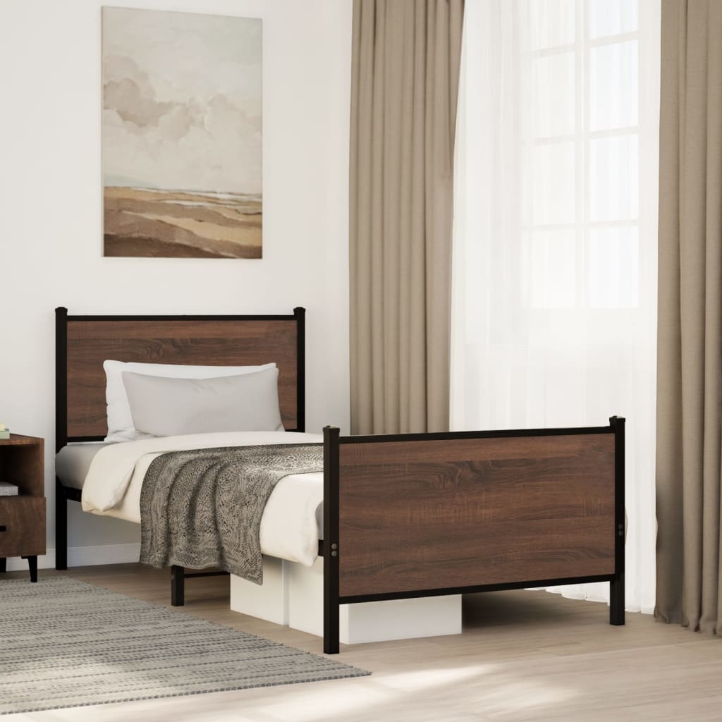 Metal Bed Frame Without Mattress Brown Oak Effect 90x200 Cm