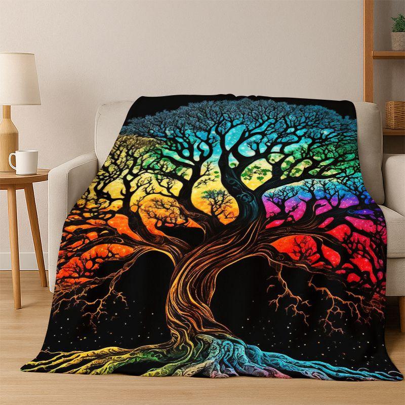 Tree of Life Nordic Mythology Yggdrasil Nature cartoon Flannel Blanket Soft Throw Blanket for Bedroom Living Room Bed Travel kid