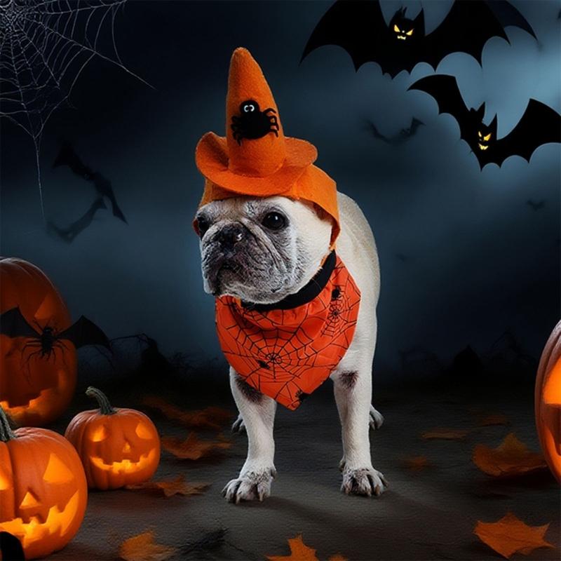 Scary Dog Costume Hat And Bandanas Set Comfortable Halloween Party Outfit Accessory For Small Breeds Holiday Dressingup