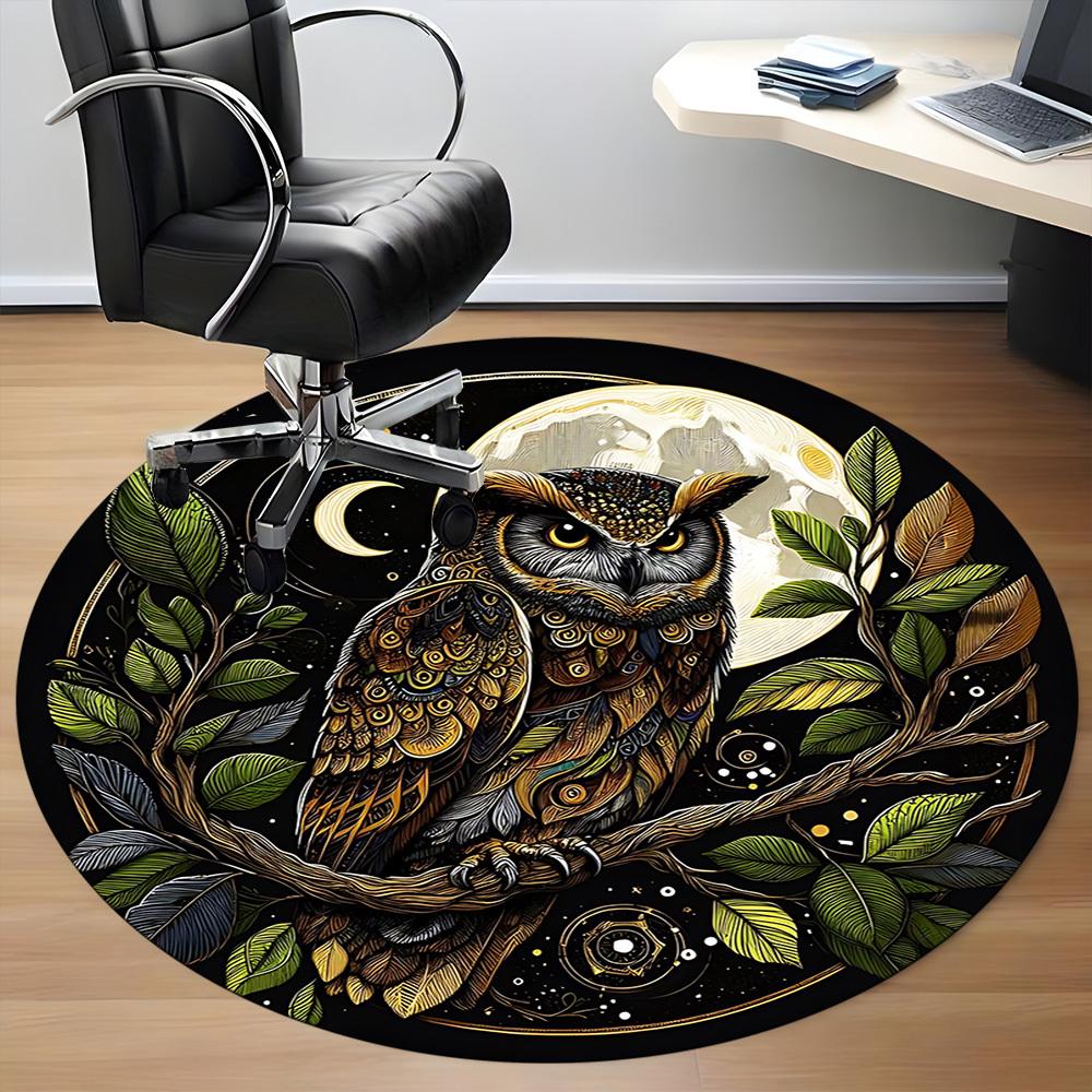 1pc Night Owl Print Chair Carpet for Office, Round Non-Slip Durable Large Size Office Carpet, Suitable for Office, Beautiful Decoration