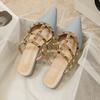 Fashion Ladies Slippers Summer New Outdoor Rivet Slippers Women's Middle Heel Sandals Women Slippers Plus Size 41-43