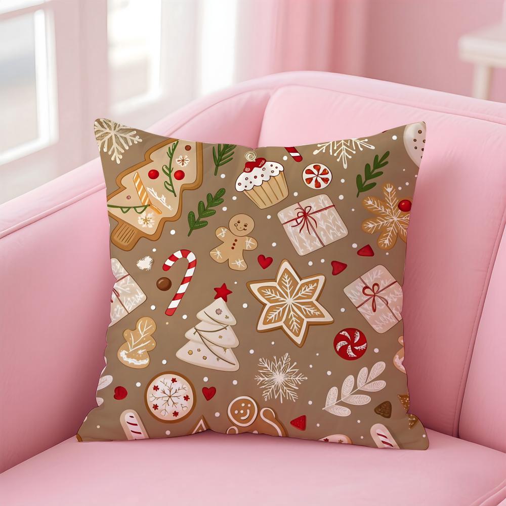Cchristmas Illustration Cushion Cover Pillowcase Short Plush Invisible Zipper Room Sofa Cushion Cover