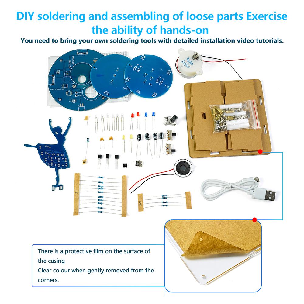 DC 5V Rotating Music Box Ballet Girl Welding Practice Flow Light Pendant DIY Electronic Kit Welding Practice Parts Micro USB