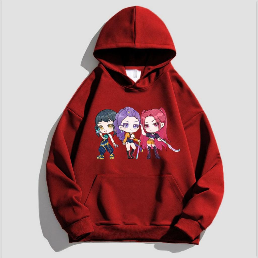 Kpop Children's Cartoon Printed Hooded Sportswear Casual Street Style Anime Idol Combination Printed Long Sleeved Girls' Top