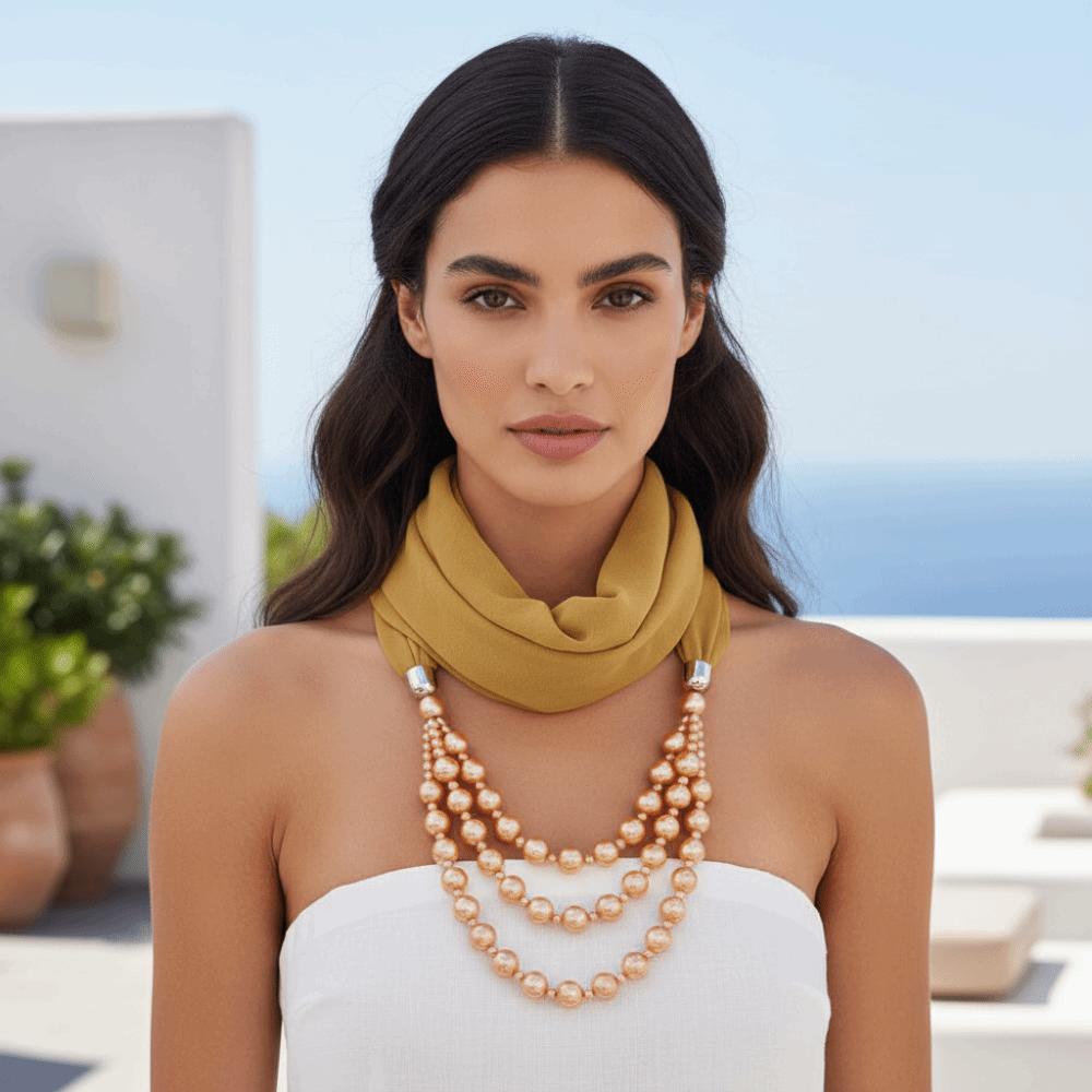 Layered Scarf Necklace Jewelry Two-in-one Chiffon Head Wrap Pearl Pendant Hijab Performance