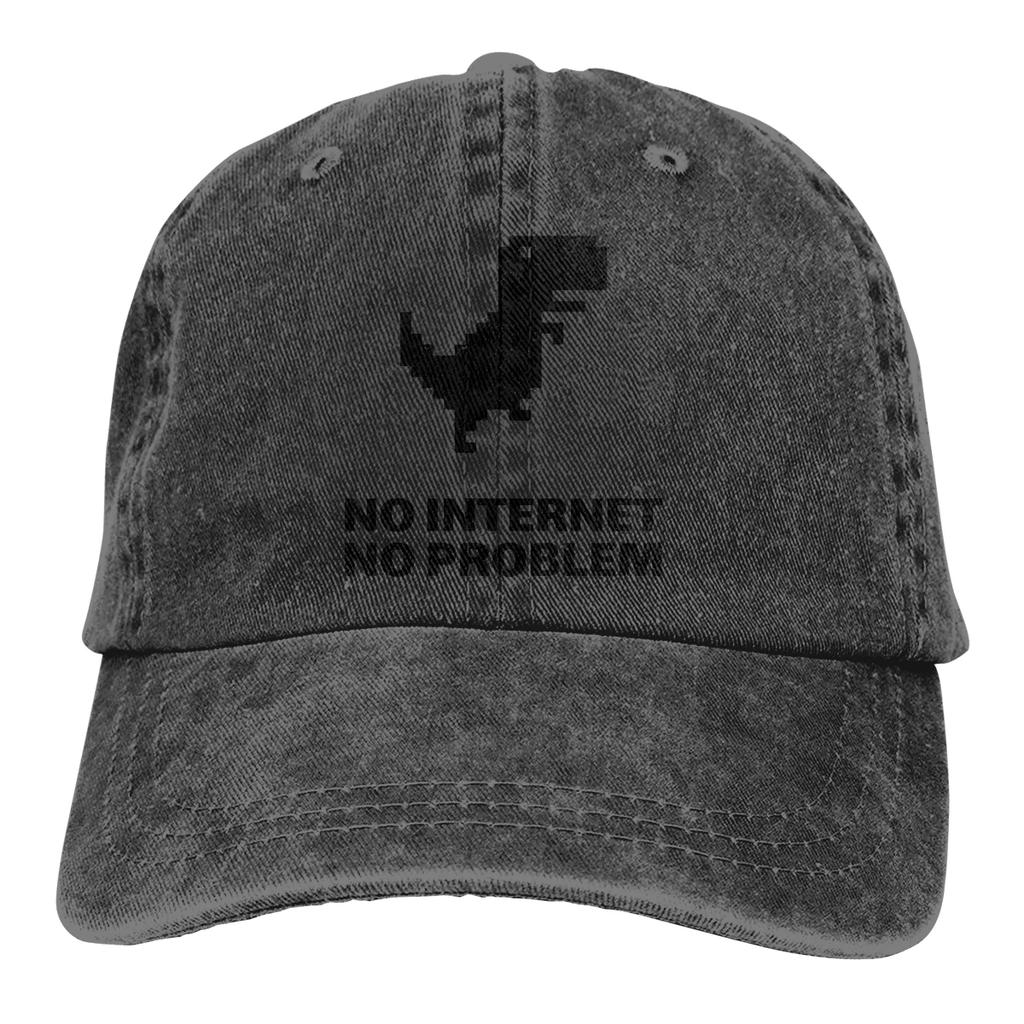 Adjustable Solid Color Baseball Cap NO INTERNET Washed Cotton Trex Cactus Offline Funny Games Sports Woman Hat