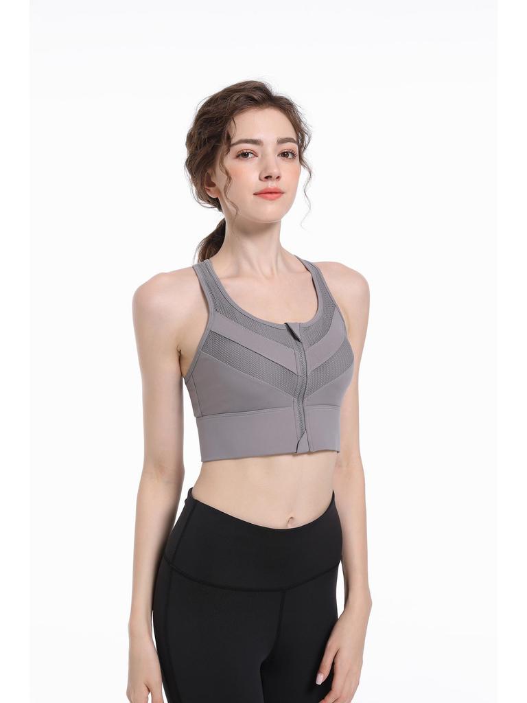 High-Impact Front Zipper Sports Bra with Fixed Cup