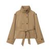 Womens 2026 Double-Breasted Belted Trench Coat With Stand Collar Slim Fit Street Style
