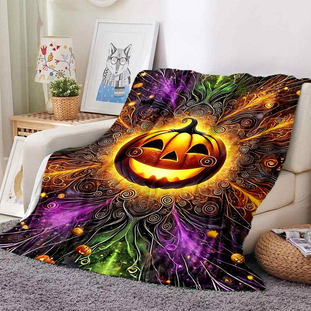 1pc Pumpkin Halloween Blanket, Lightweight Flannel Throw Blanket for Sofa, Bed, Travel, Camping, Living Room, Office, Couch, Chair, a0922080