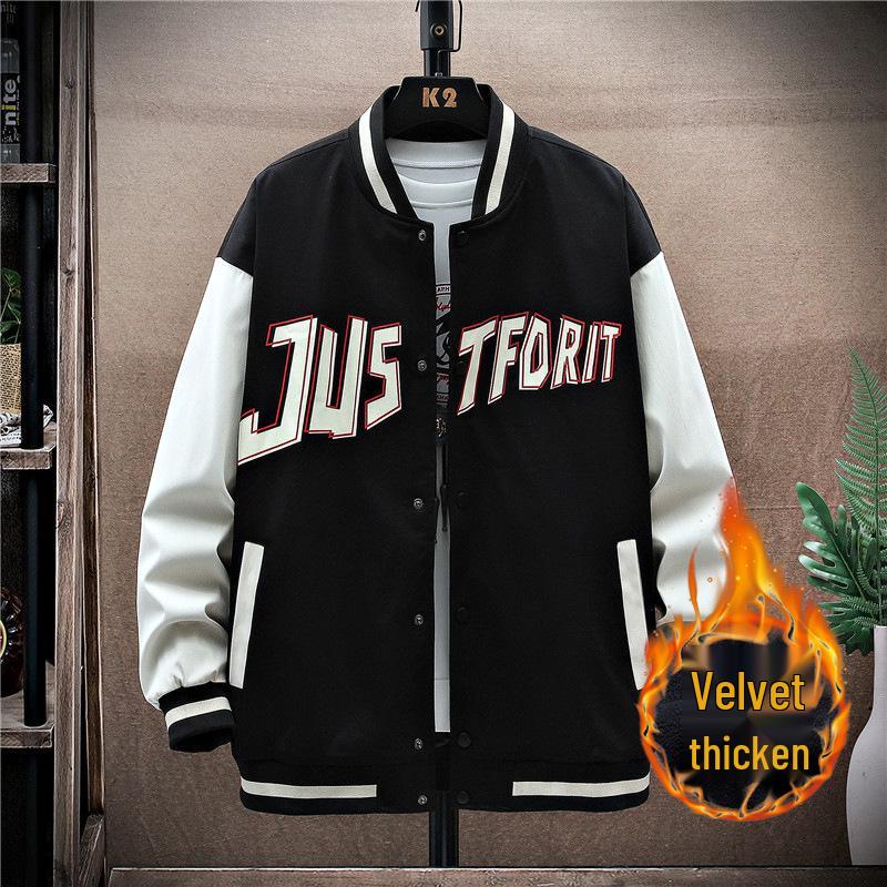 Pánská streetwearová baseballová bunda s fleecovou podšívkou - Nadměrná velikost, Jarní/Podzimní Ležérní Trend