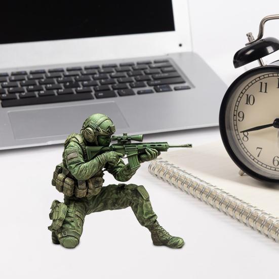 Rifle Soldier Figurine Realistic Green Soldier Statue Sculpture Metal Model Toy Home