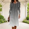 Women Plus Size Round Neck Long Sleeve Black Beige Leopard Printed A Line Dress