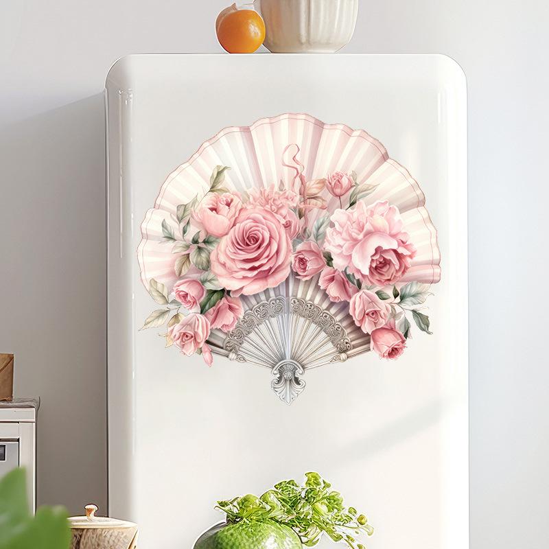 Creative Flower Folding Fan Wall Sticker New Chinese Style Bedroom Decor Headboard Study Background Self Adhesive Removable Art Sticker