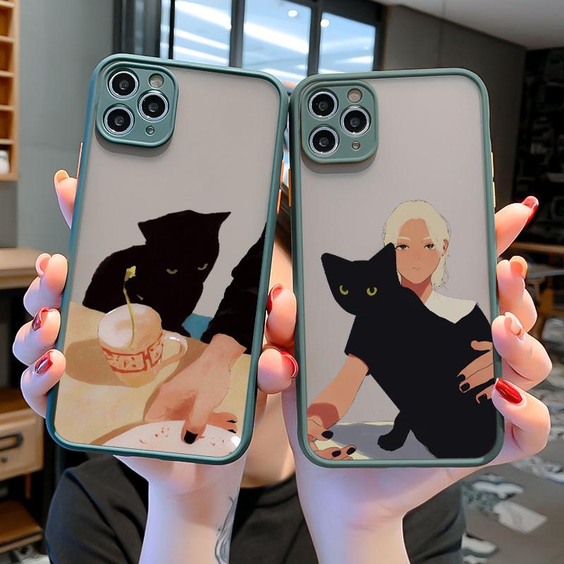 Cute Cartoon Black Cats Animal Soft Phone Case For iphone 7 8 Plus SE2 X XS MAX XR 15 14 11 12 13 Pro Max Shockproof back Cover