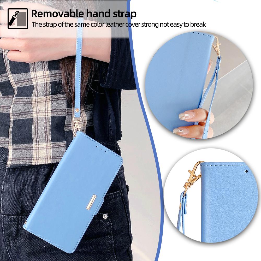 For Google Pixel 8 Pro Leather Wallet Case RFID Blocking Stand Cover with Hand Strap