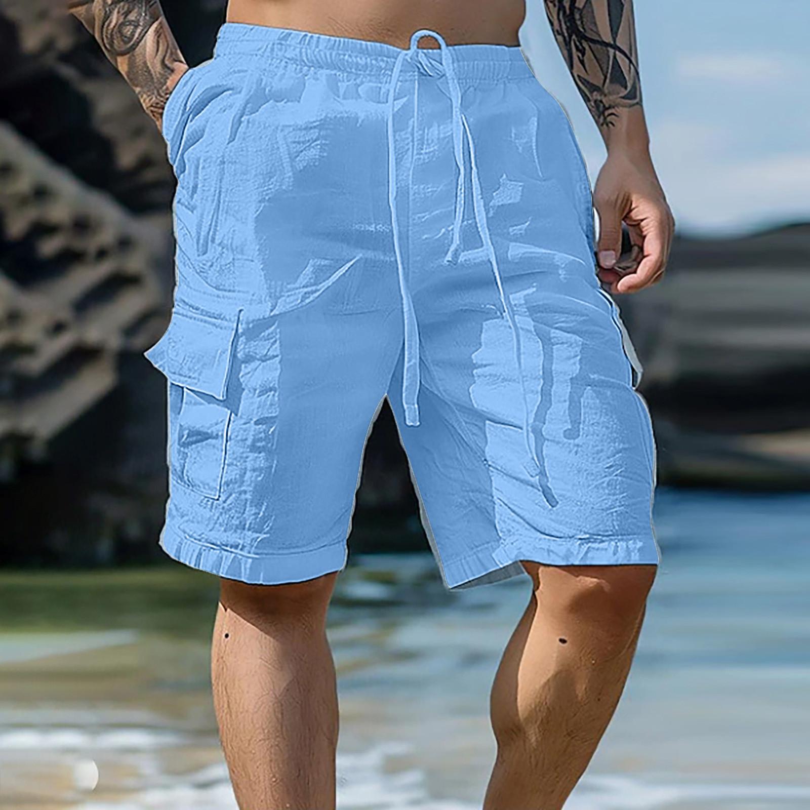 Мужские спортивные хлопковые льняные повседневные свободные шорты Повседневные пижамы — фото 10