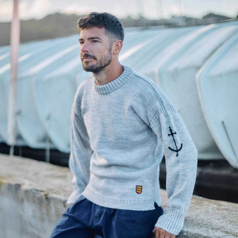 Geonjiulleunseu Crewneck Wholegarment Sweater - Light Gray