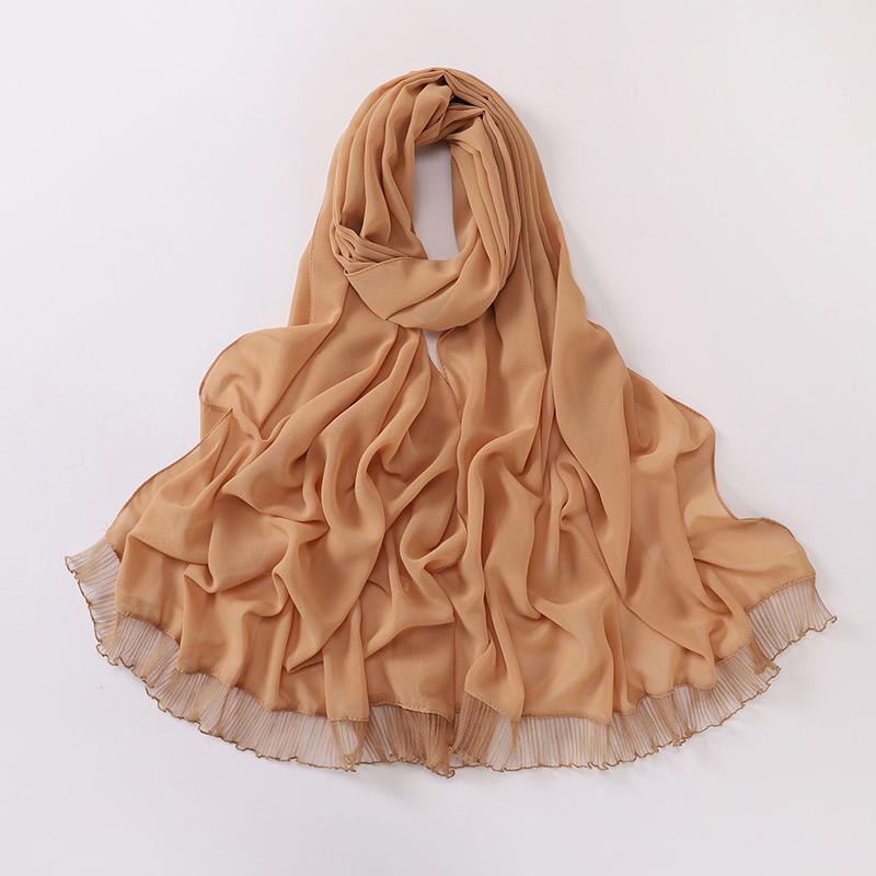 Fashion Muslim Modal Hijab Chiffon Shawls for Women Plain Soft Hijab Scarf Big Lace Trim Headscarf Islamic Turban Headband