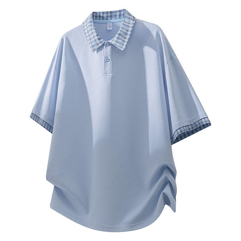 Men's Retro Faux Two-Piece Short-Sleeve Lapel T-Shirt