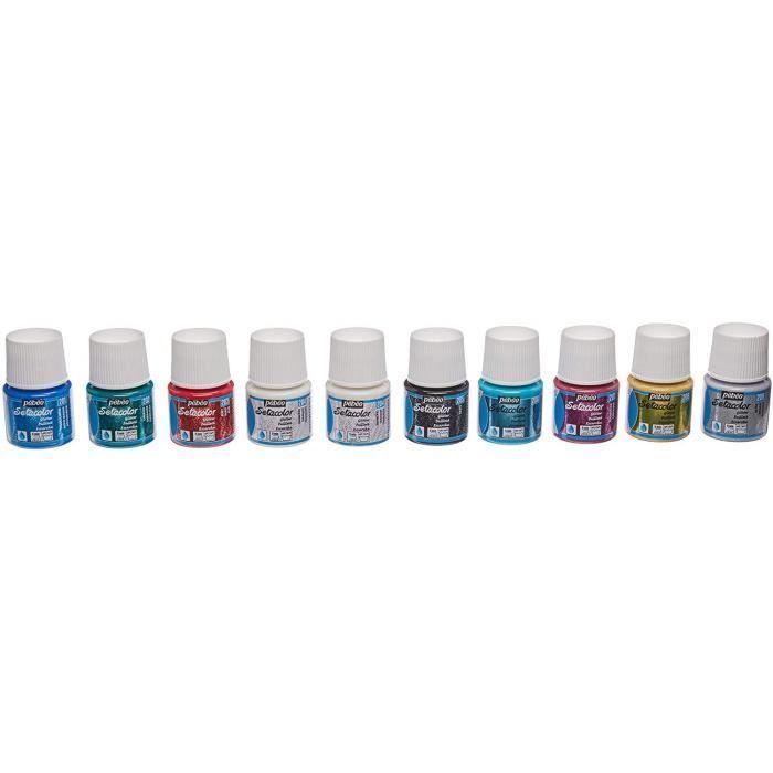 Peinture - PEBEO - Setacolor - Lot de 10 Flacons 45 ml - Pailletée - Acrylique - Intérieur