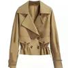 Lined Women's Loose Short Trench Coat - Petite Jacket for Spring and Autumn