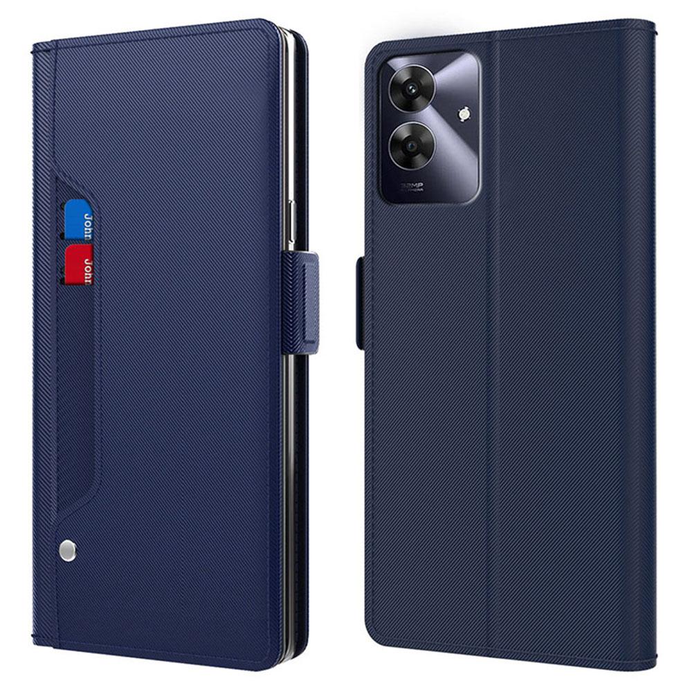 

For Realme Note 60 Case Stand PU Leather Phone Cover Card Holder Mirror Blue