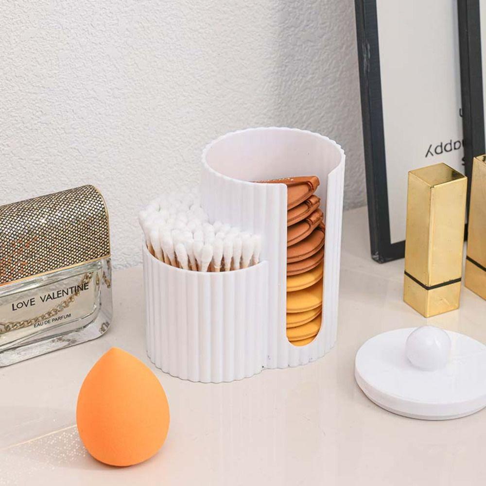 2-in-1 Makeup Pad Organizer Dustproof Floss Picks Holder for Vanity Countertop