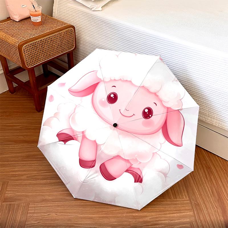 1 PC Automatic Folding Umbrella - Cute Pink Lamb Pattern, Portable & Foldable Design with 8 Ribs, Christmas Birthday Gifts