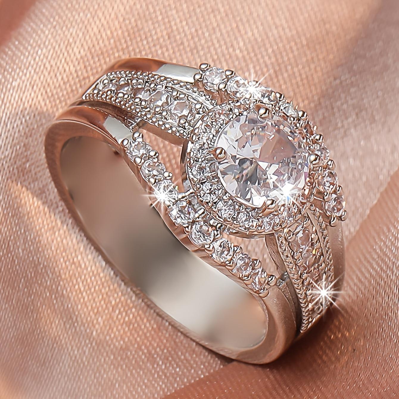 Women s Fashionable and Elegant White Synthetic Zircon Couple Lover s Gift Wedding Ring 13