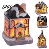 Desktop Christmas House Ornament Glowing Romantic Warm Lighting Resin Craft Small Glow LED Snow Covered Decoration Figurine Statue Party Festival Gift