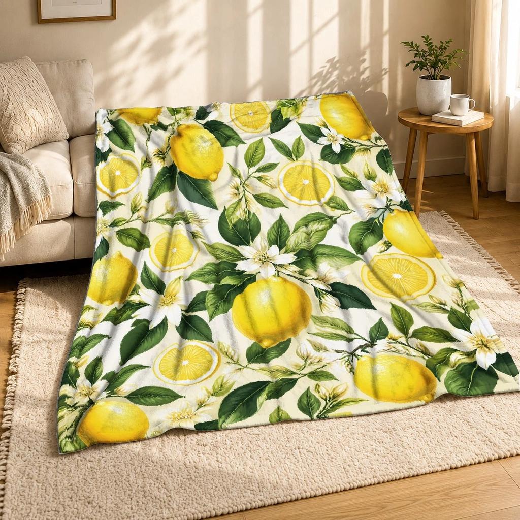 Lemon Blossom Coral Fleece Blanket Citrus Floral Decor