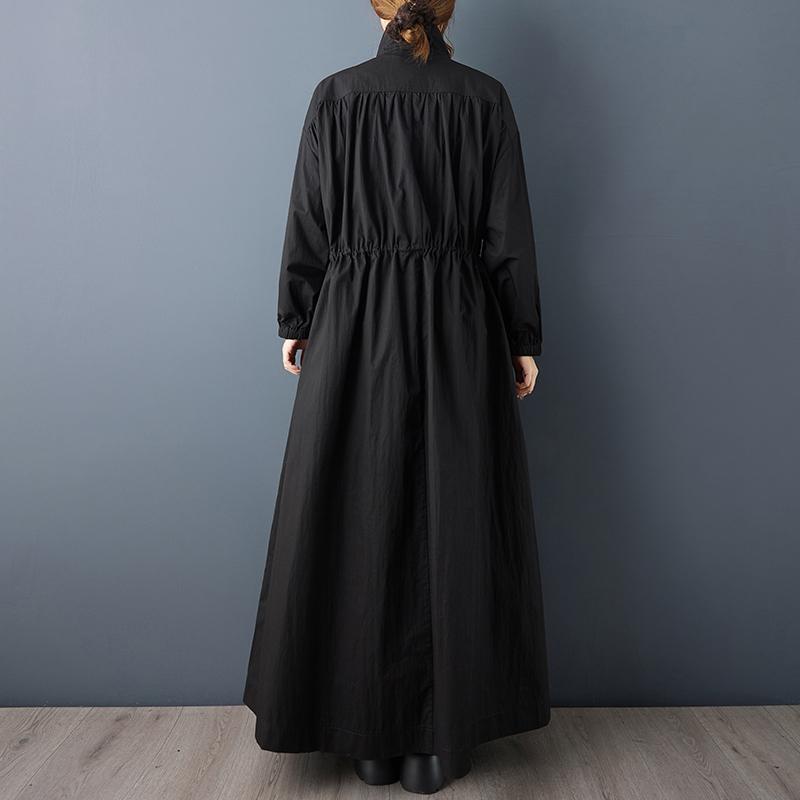 Übergroßer Vintage-Trenchcoat mit langen Ärmeln, schwarz, lässig, locker, für Herbst, Frühling, Winter, Oberbekleidung für Damen