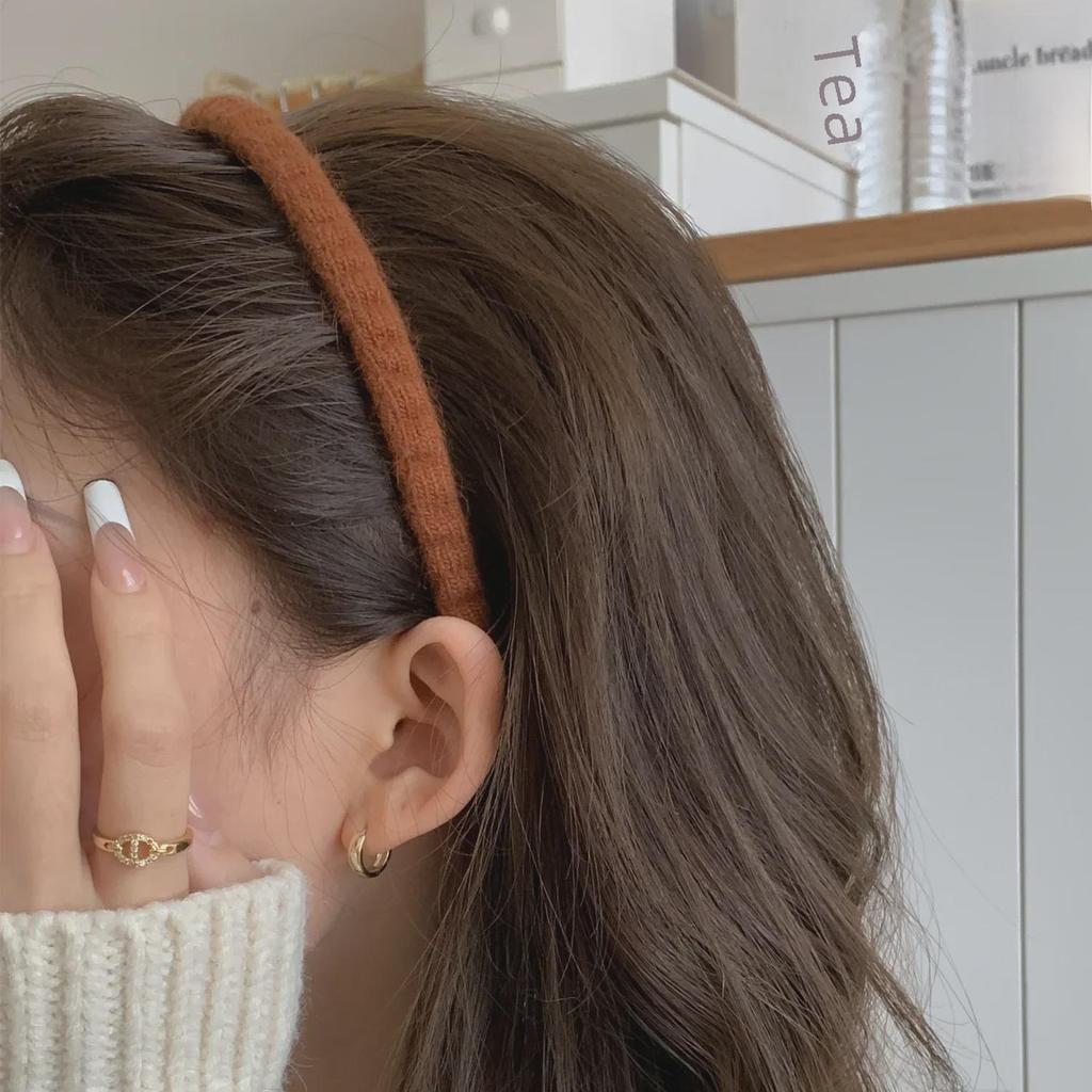 Korean Candy Color Wool Knitted Headband - Wrinkled, Thin Edge, Sweet & Versatile Design for Women