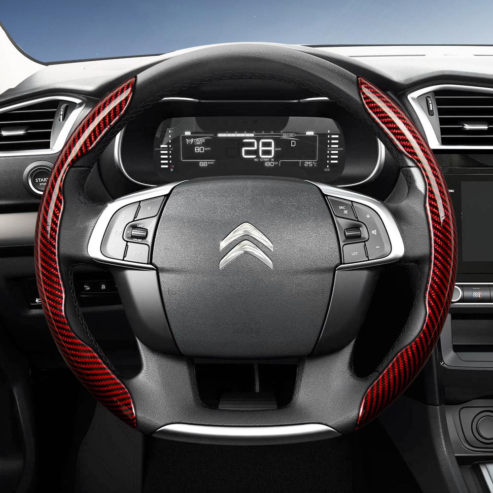Suitable for Citroen Carbon Fiber Texture Steering Wheel Cover with Segmented Quick-Release Design, Durable Black Accessories for Models Such as C3, C