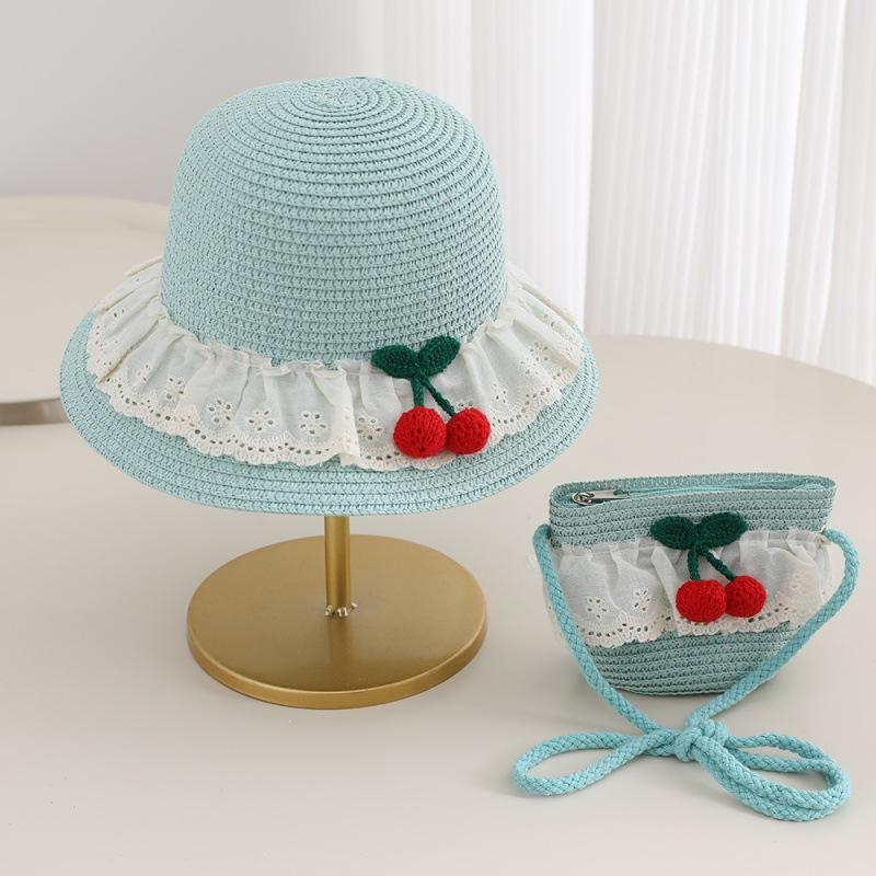 New Children's Hat Summer Cherry Bag Princess Hat Baby Girl Straw Hat Sun Protection Hat Sun Hat