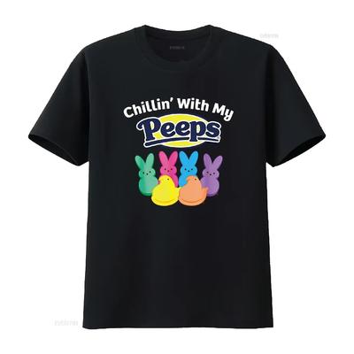 Peeps Black Easter T Shirt Classic Fit Crew Neck Cotton Polyester  Animal Print Vintage Washed Graphic Soft