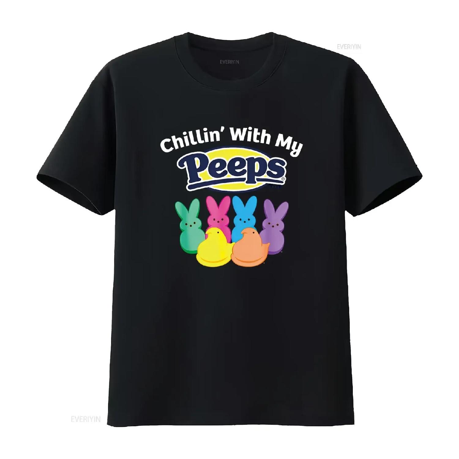 

Peeps Black Easter T Shirt Classic Fit Crew Neck Cotton Polyester Animal Print vintage Washed graphic Soft XXXXXL чорний