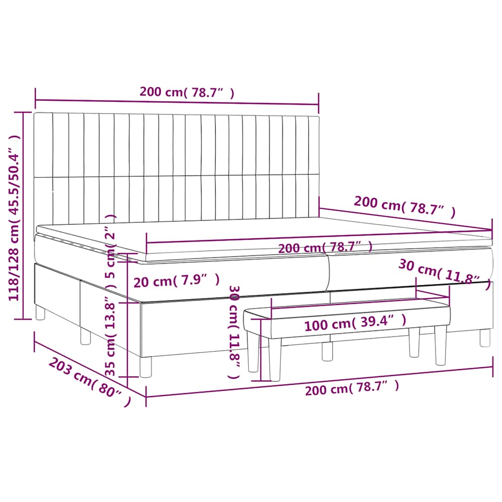 Box Spring Bed with Mattress Black 200x200 cm Fabric