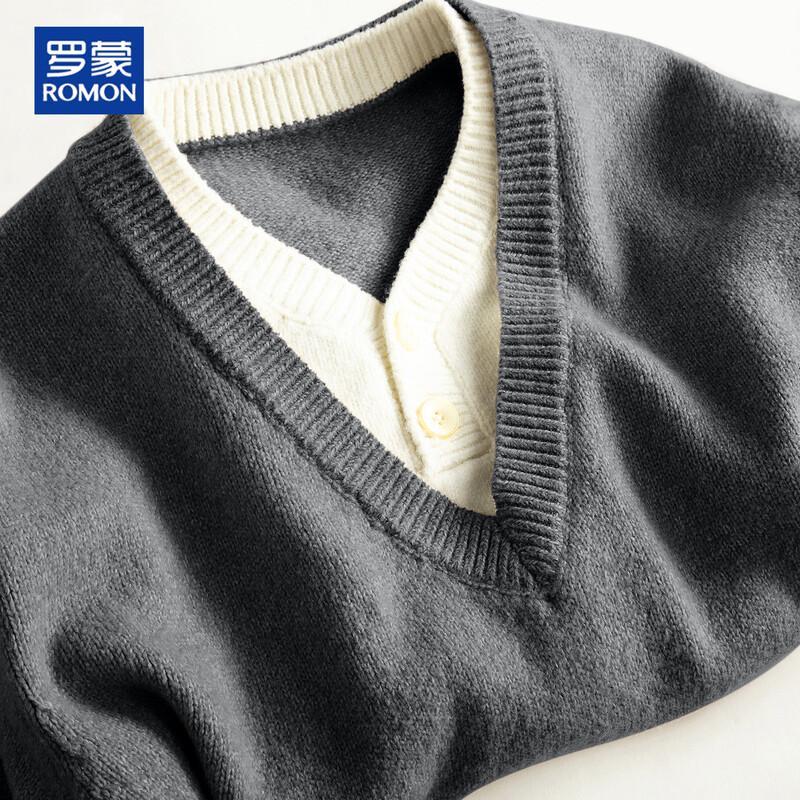 ROMON Men's Faux Two-Piece V-Neck Knit Sweater