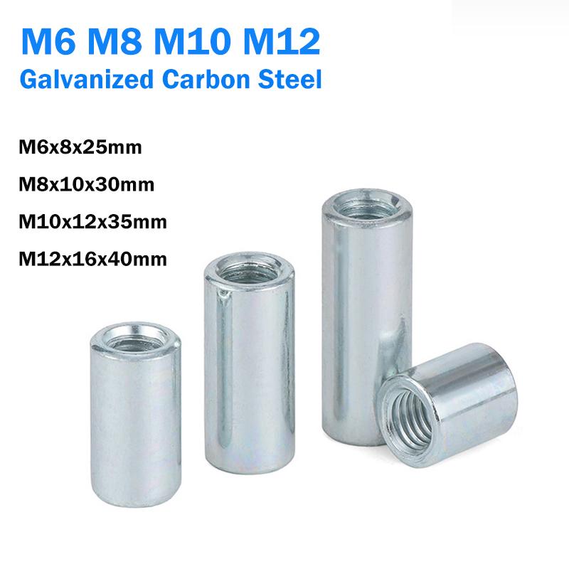 

M6 M8 M10 M12 Galvanized Carbon Steel Extension Thicken Round Column Joint Coupling Nut Cylindrical Connector Joint Sleeve Nuts M10x12x35mm-2PCS