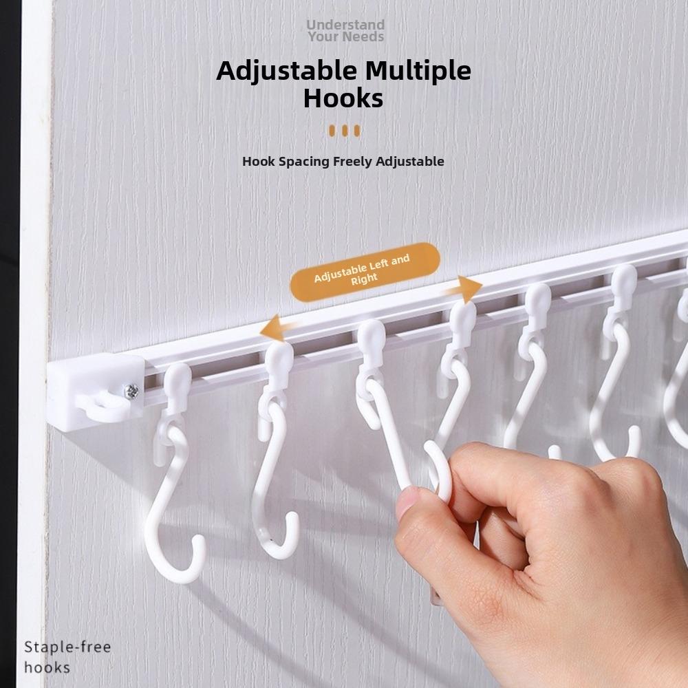 No Punching Storage Rack Hook Sliding Rail Cabinet Hook Organizer  Kitchen Storage