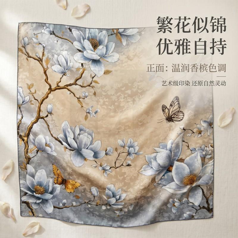19 Momme Silk Square Scarf Double-sided Floral Shawl Women 106x106CM