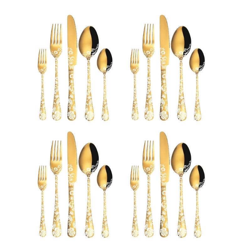 20Pcs Unique Cutlery Set Stainless Steel Knife Fork Spoon Tableware Flatware Set