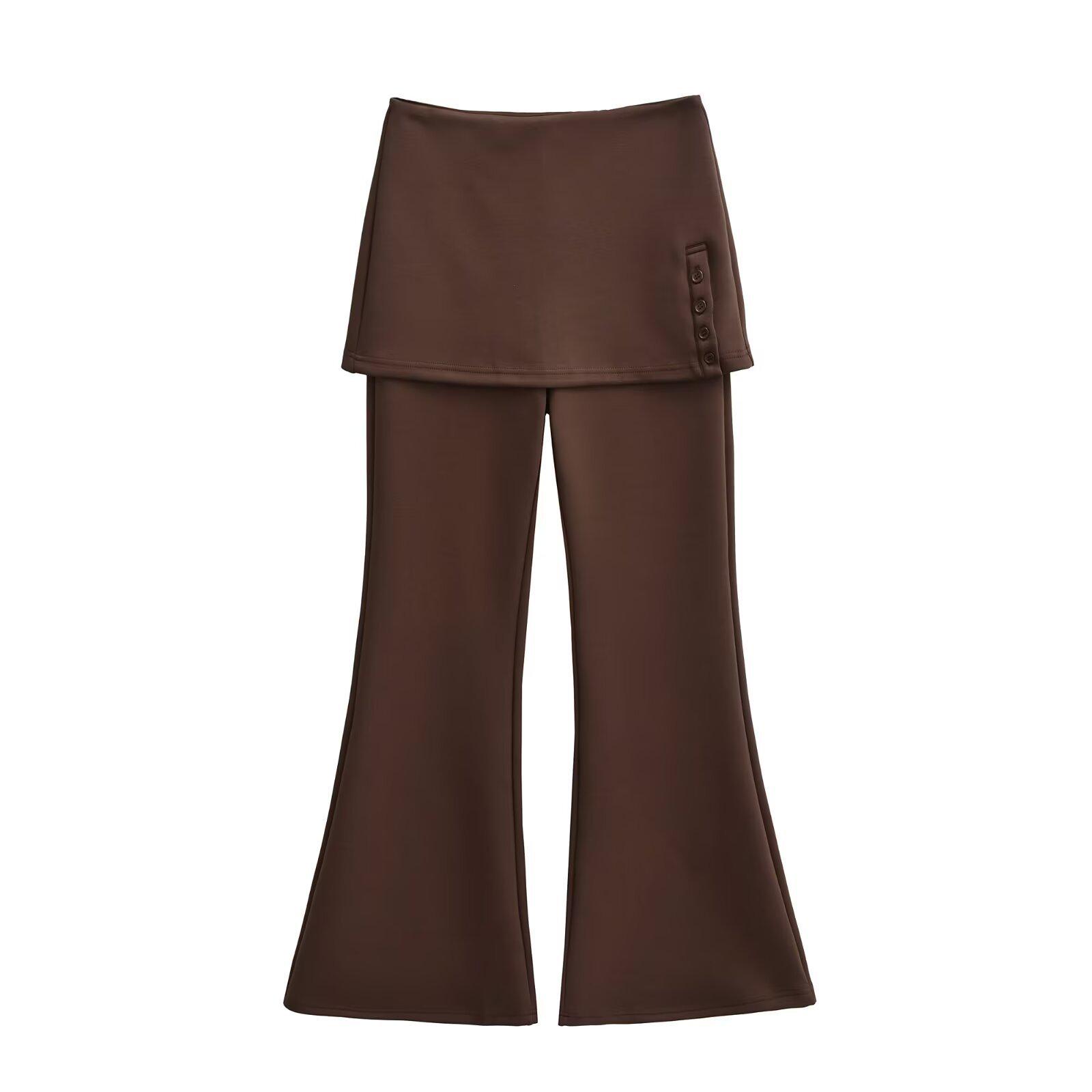 

Women s High-Waist Bell Bottom Knit Pants with Ruffle Hem - Soft Cashmere, Plus Velvet for Autumn/Winter Small коричневый