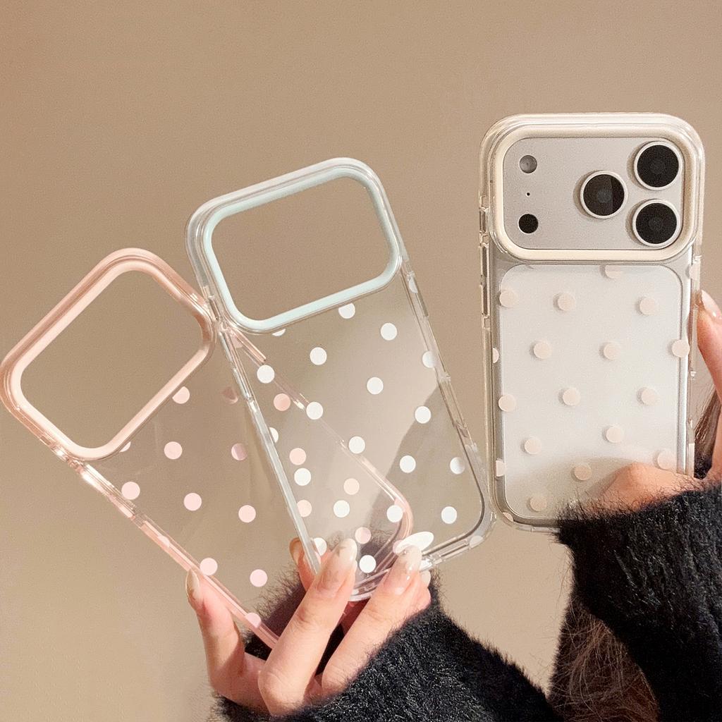 Solid Color Polka Dot IPhone17 Apple 16promax Mobile Phone Case Suitable for 14 Simple Japanese and Korean Style 13 Transparent 15 Soft Ke